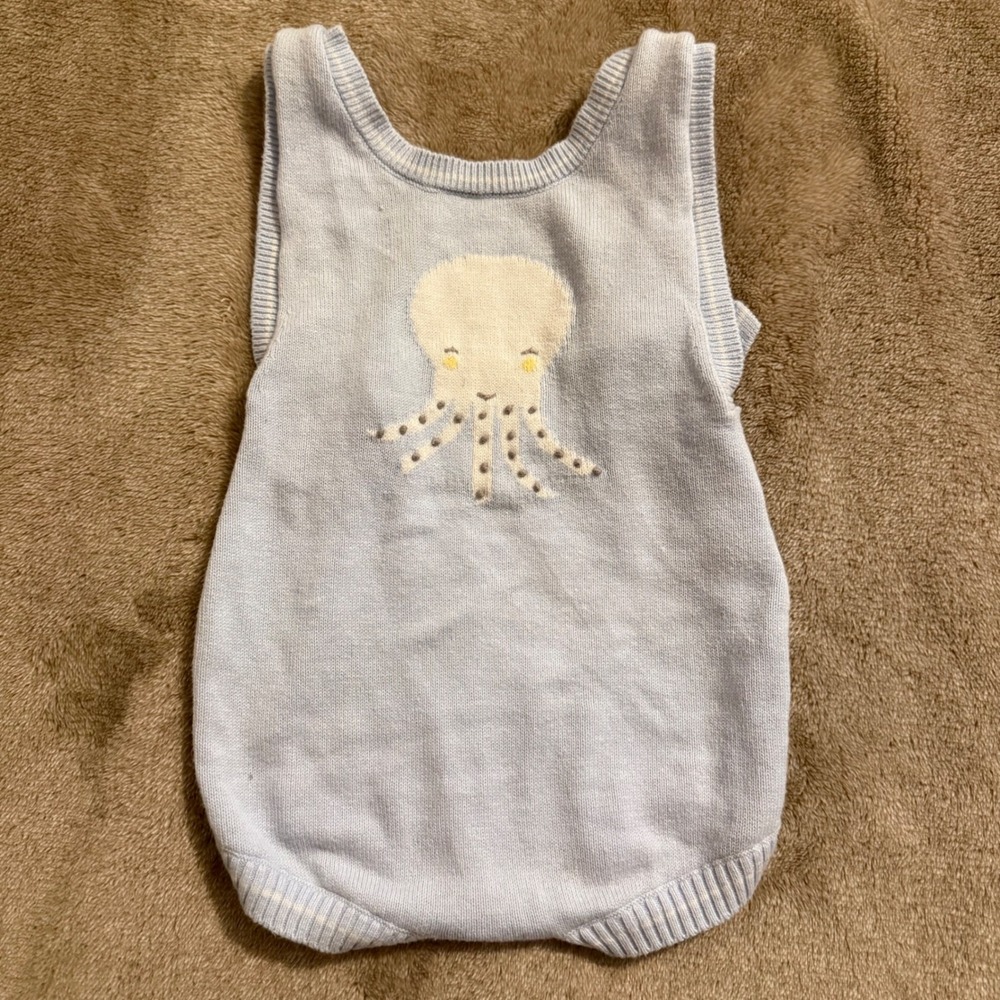 Angel Dear Baby Blue Cotton Knit Octopus Anchor Sunsuit Romper 0-3M